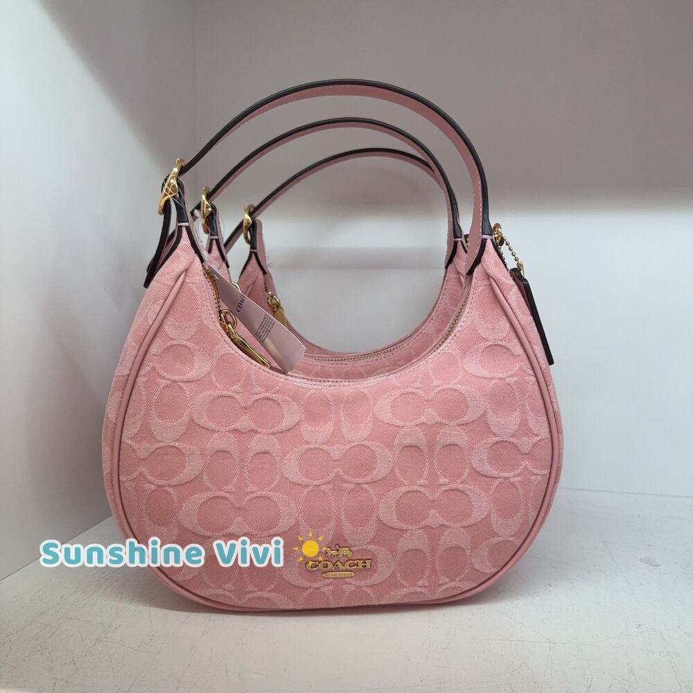 NWT COACH Emily Shoulder Bag In Signature Denim Gold/Light Pink CEN04